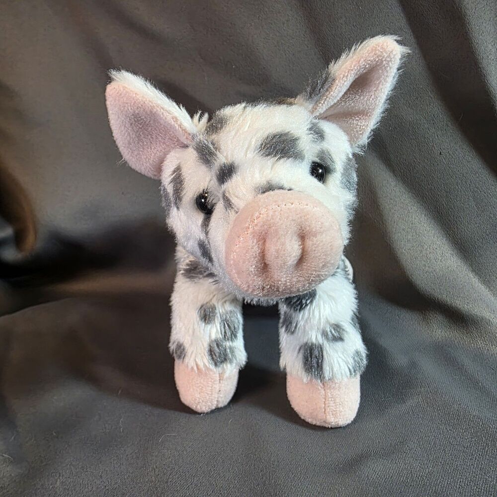 Aurora Mini Flopsies PIG 8in White with Gray Spots Plush Pink Snout Ears Hooves
